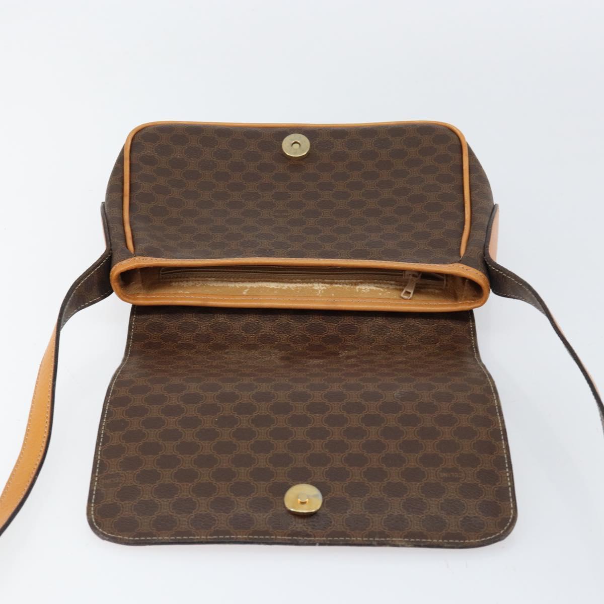 CELINE Macadam Canvas Shoulder Bag PVC Leather Brown Gold Auth 152723