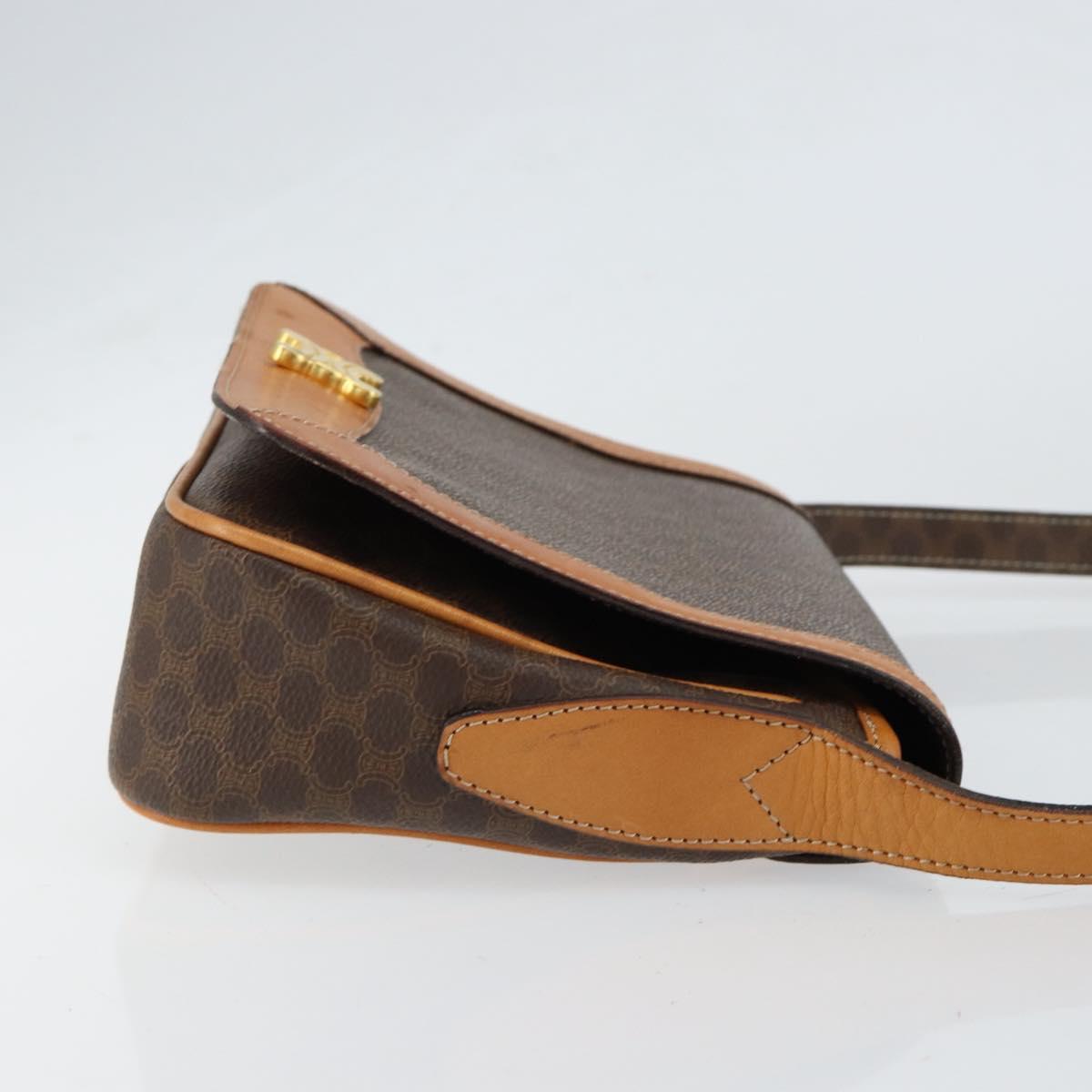 CELINE Macadam Canvas Shoulder Bag PVC Leather Brown Gold Auth 152723