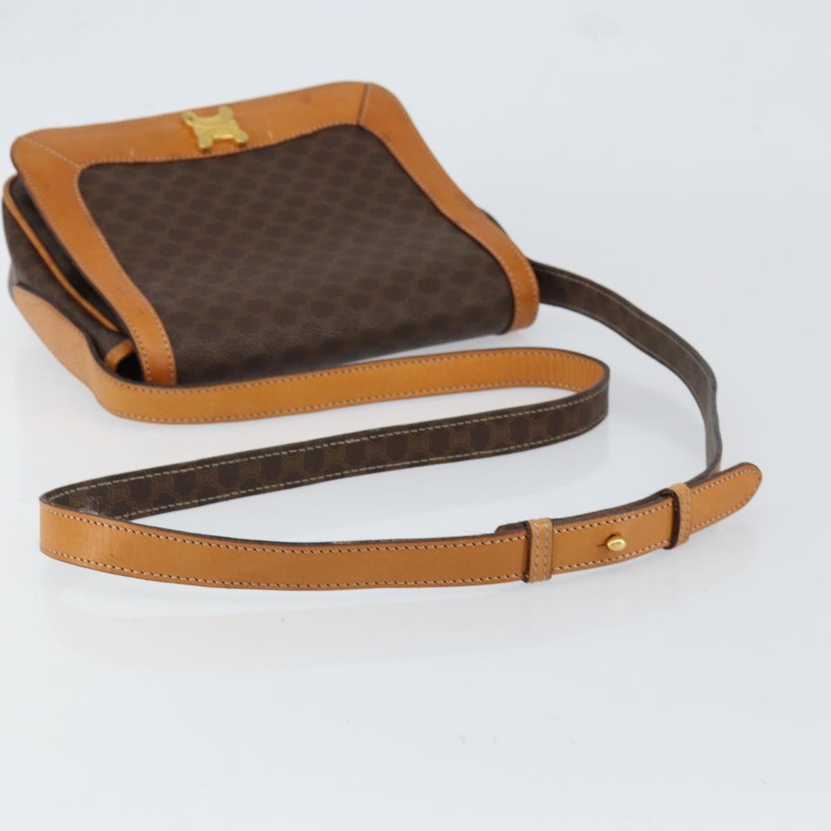 CELINE Macadam Canvas Shoulder Bag PVC Leather Brown Gold Auth 152723