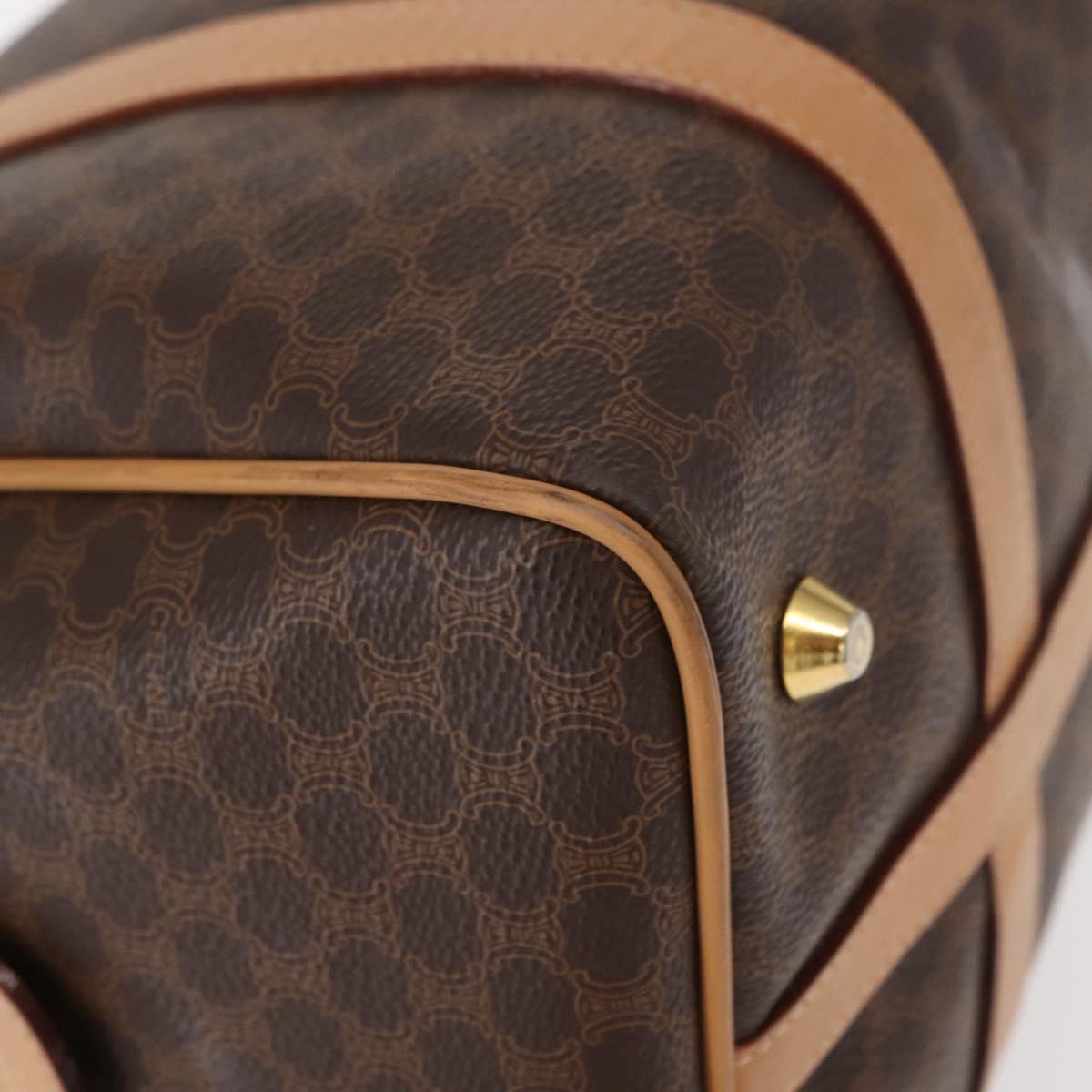 CELINE Macadam Canvas Boston Bag PVC Brown Gold Auth 152724