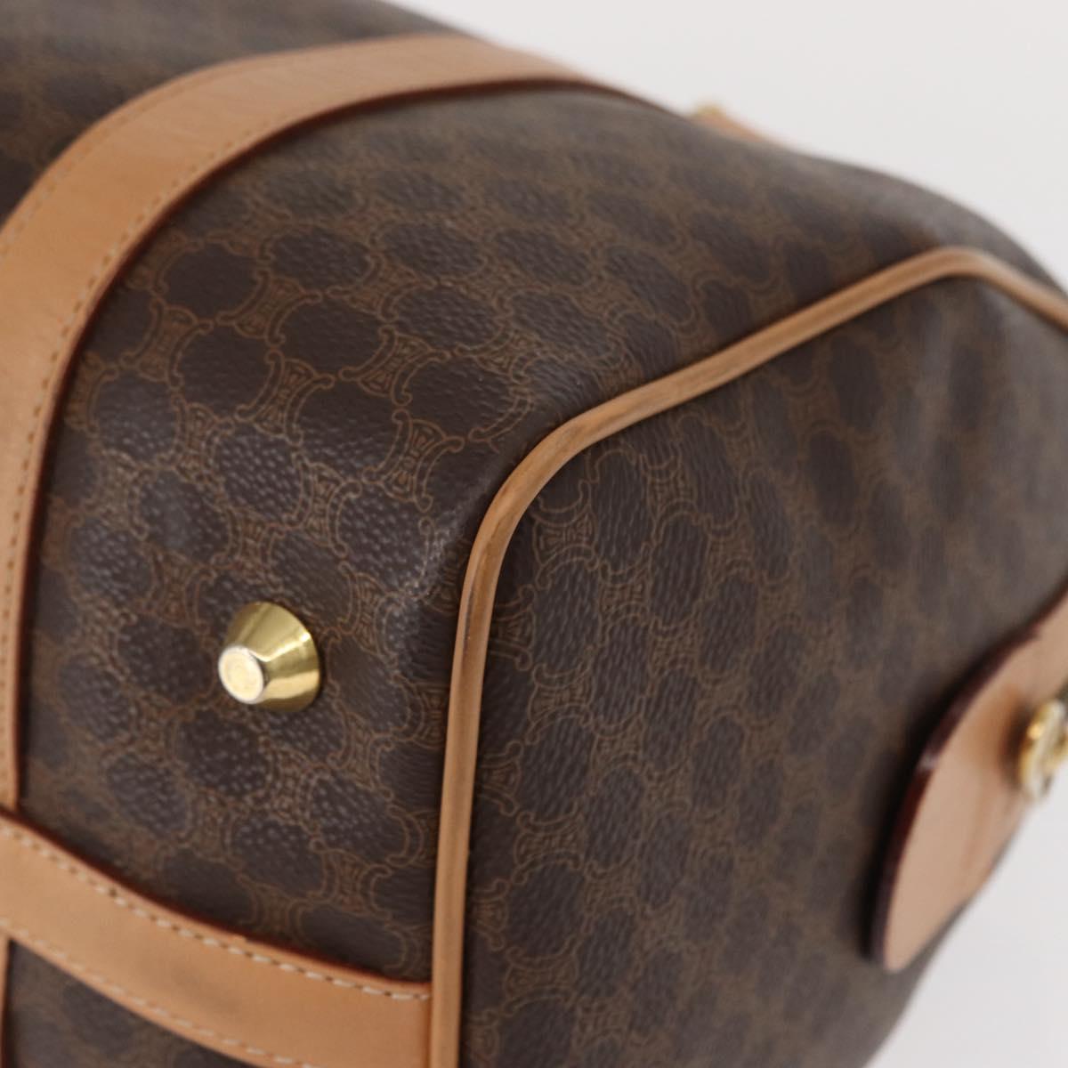 CELINE Macadam Canvas Boston Bag PVC Brown Gold Auth 152724