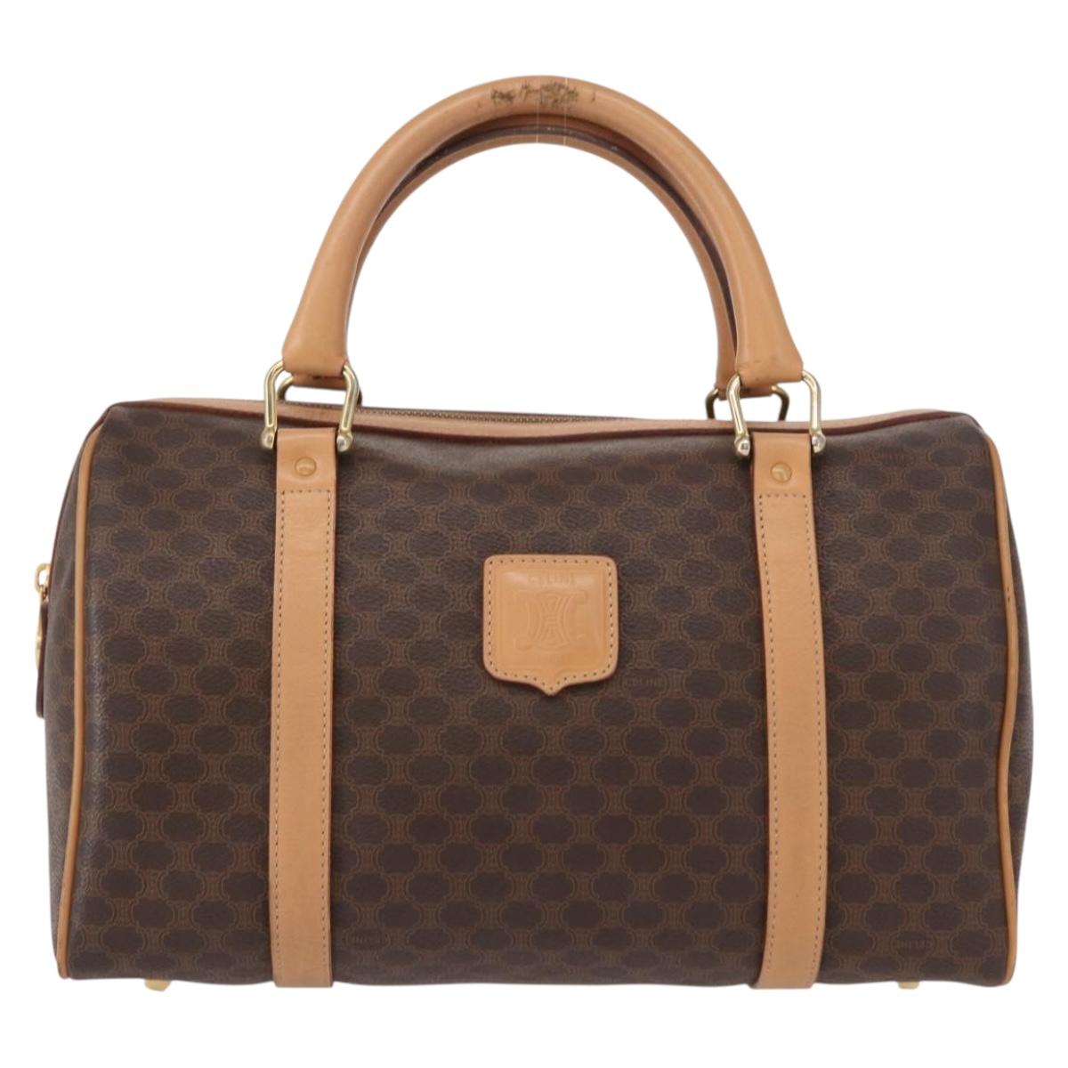 CELINE Macadam Canvas Boston Bag PVC Brown Gold Auth 152724