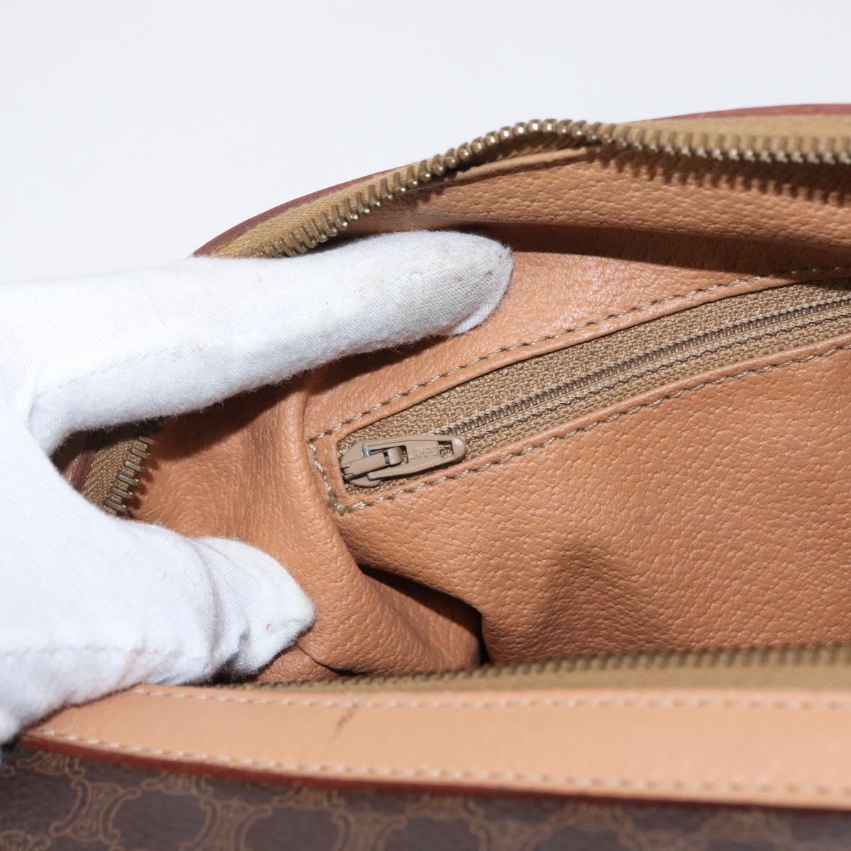 CELINE Macadam Canvas Boston Bag PVC Brown Gold Auth 152724