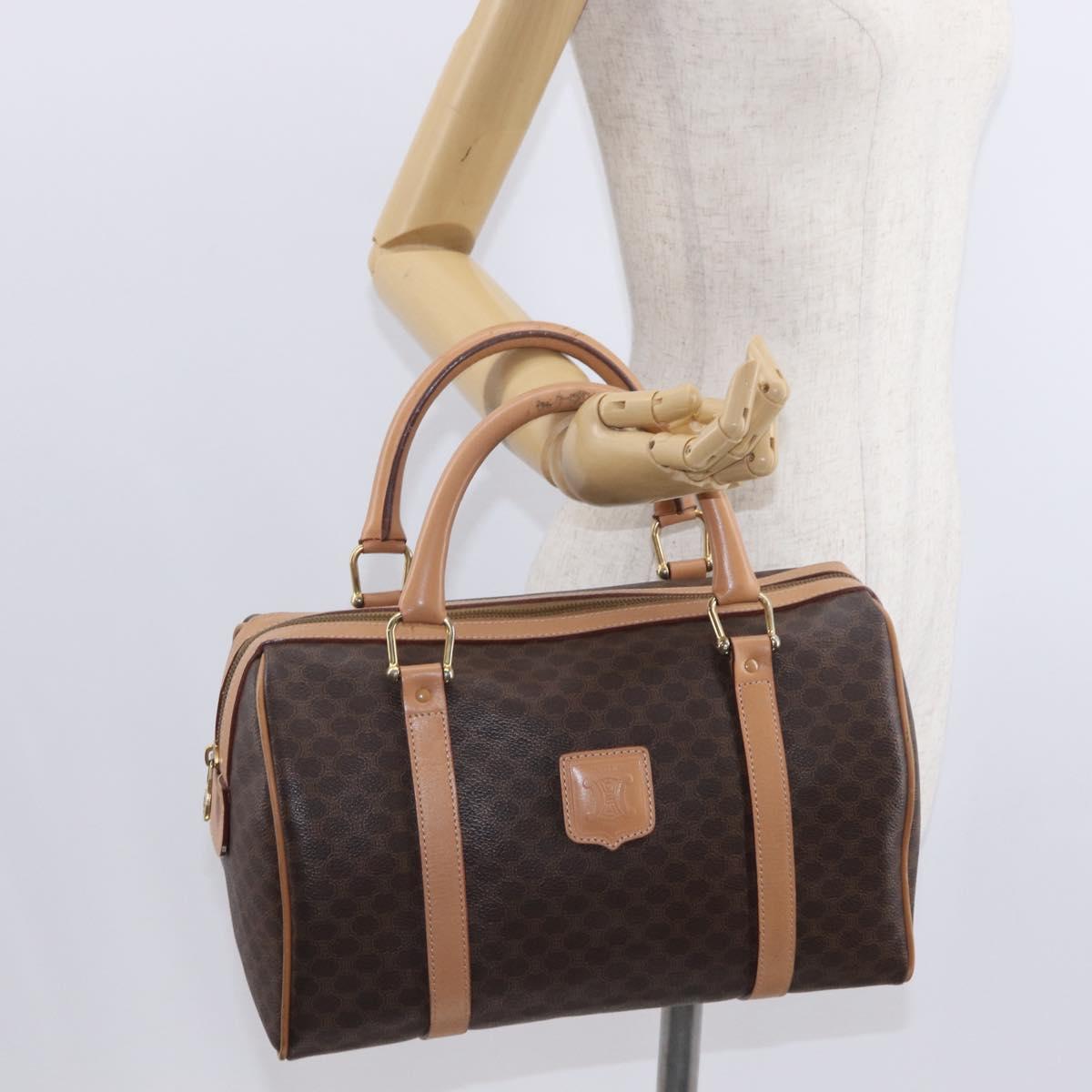 CELINE Macadam Canvas Boston Bag PVC Brown Gold Auth 152724