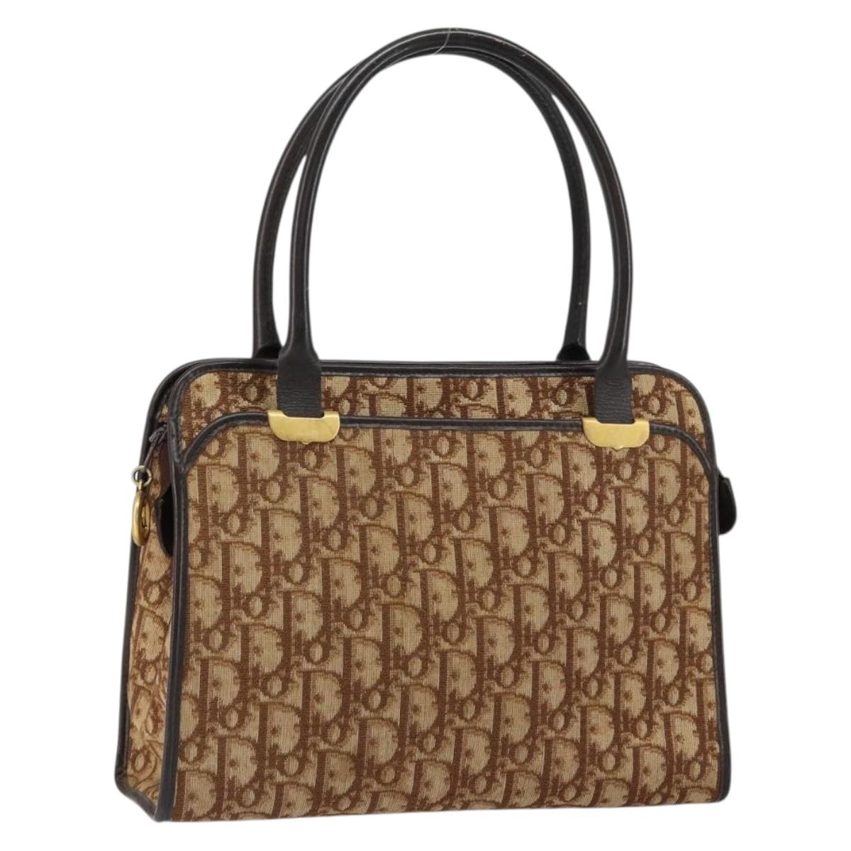 Christian Dior Trotter Canvas Hand Bag Beige Gold Auth 152725