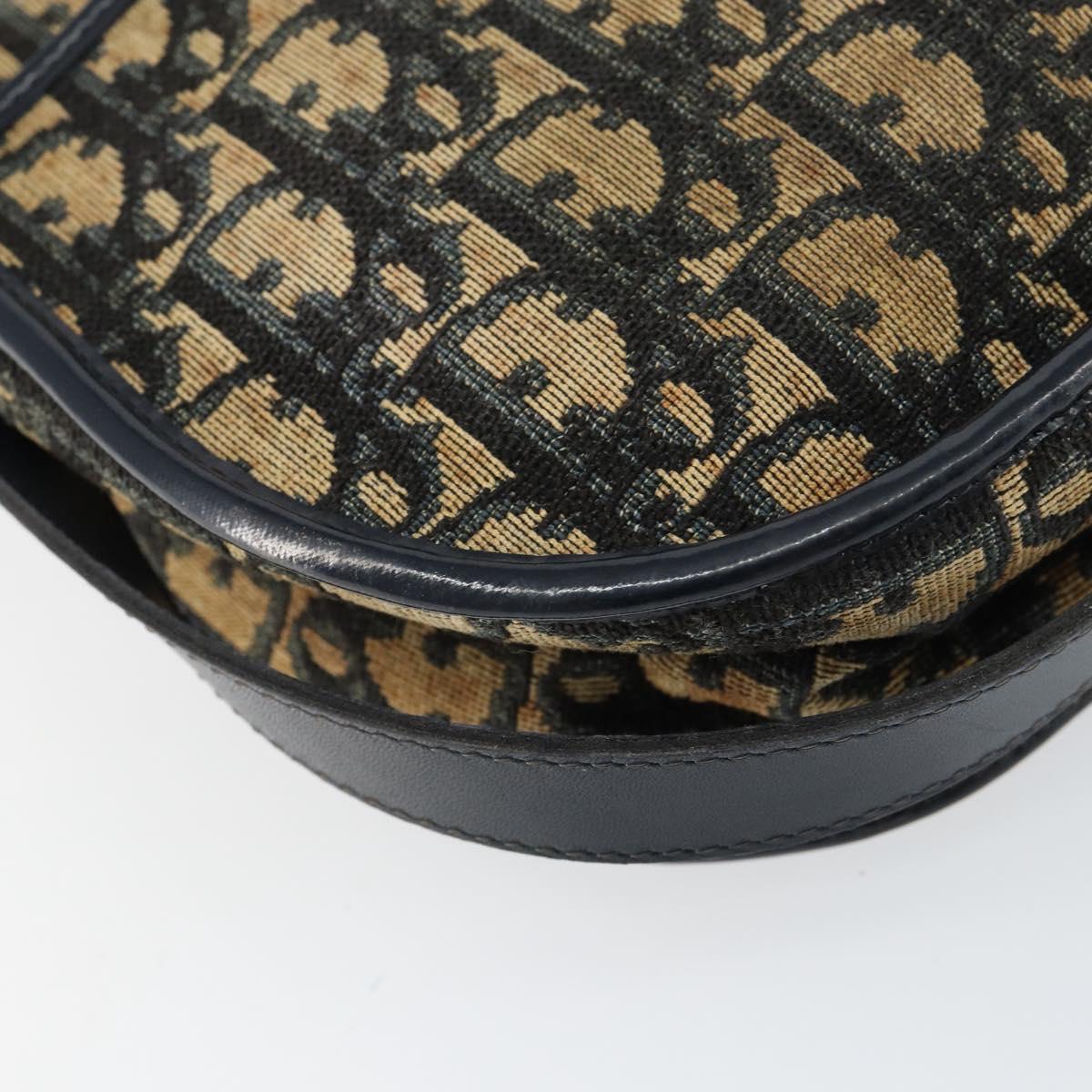 Christian Dior Trotter Canvas Shoulder Bag Navy Gold Auth 152726