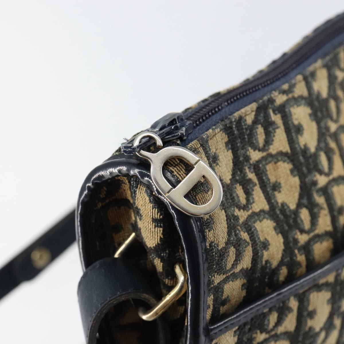 Christian Dior Trotter Canvas Shoulder Bag Navy Gold Auth 152726