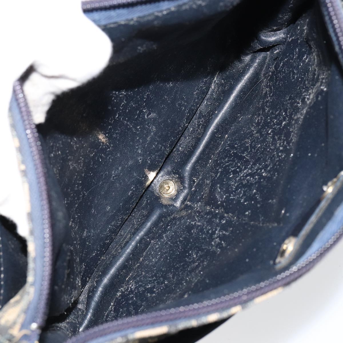 Christian Dior Trotter Canvas Shoulder Bag Navy Gold Auth 152726