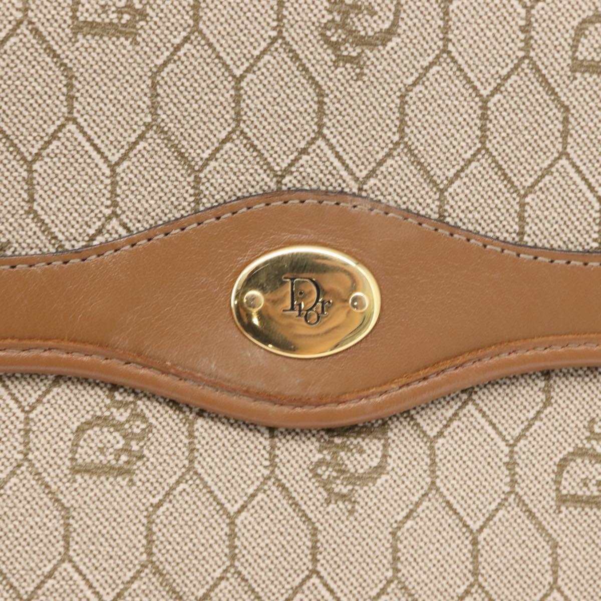 Christian Dior Honeycomb Canvas Hand Bag PVC Leather Beige Gold Auth 152727