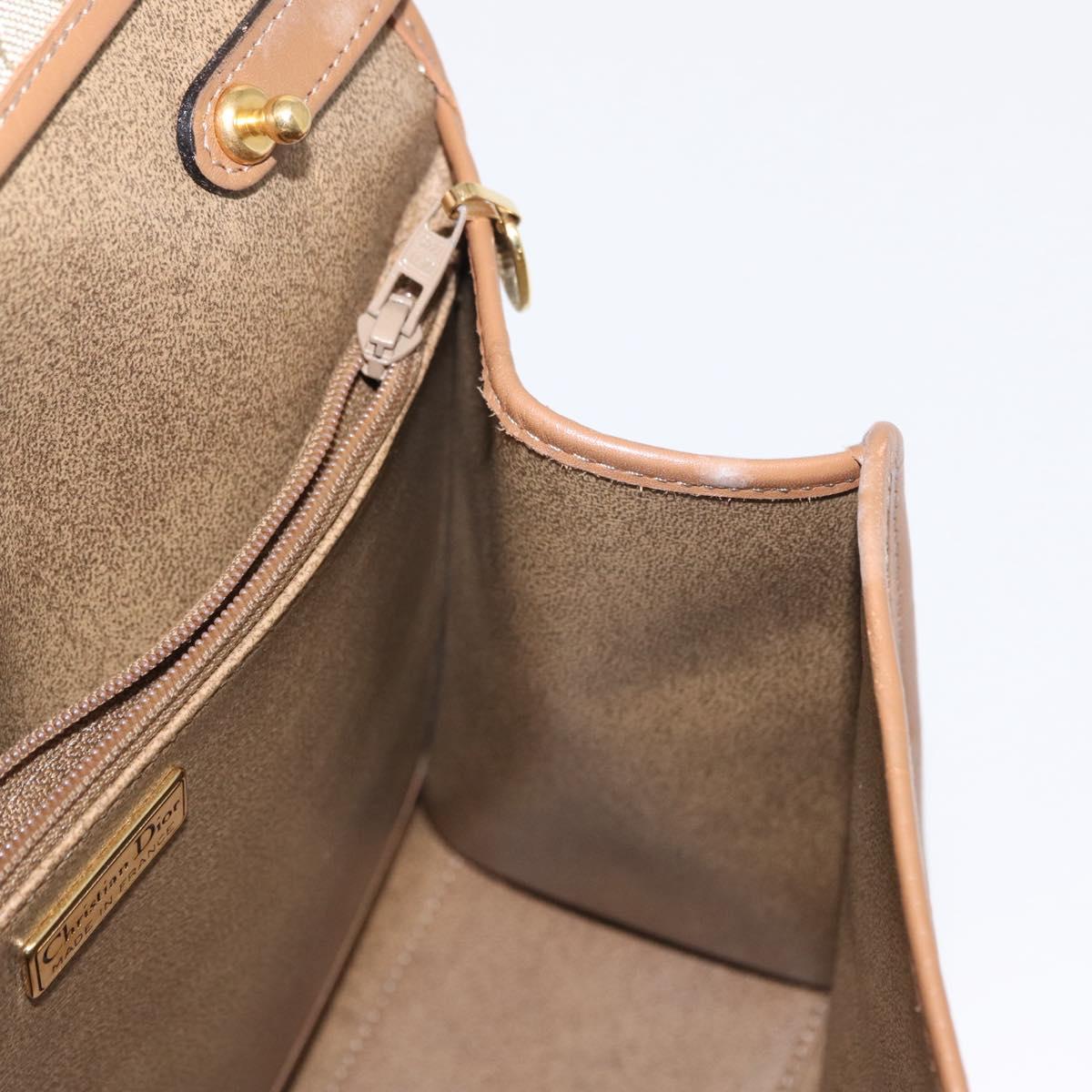 Christian Dior Honeycomb Canvas Hand Bag PVC Leather Beige Gold Auth 152727