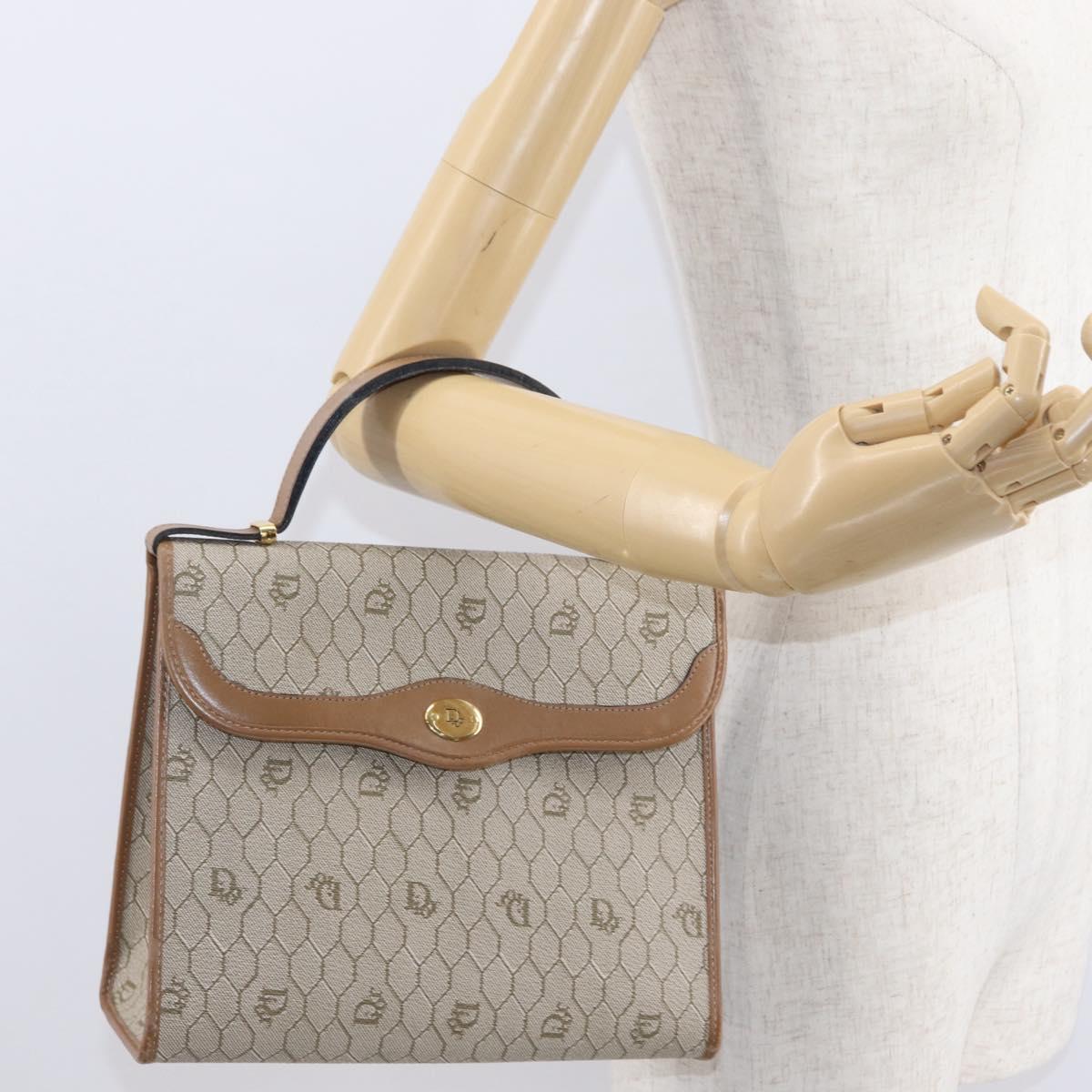 Christian Dior Honeycomb Canvas Hand Bag PVC Leather Beige Gold Auth 152727