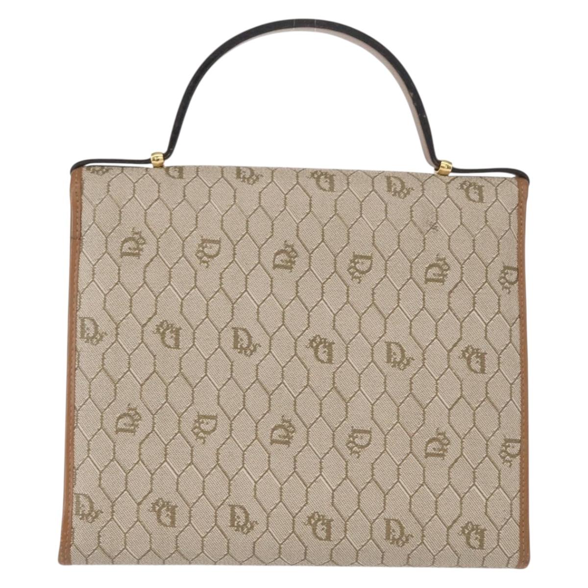 Christian Dior Honeycomb Canvas Hand Bag PVC Leather Beige Gold Auth 152727