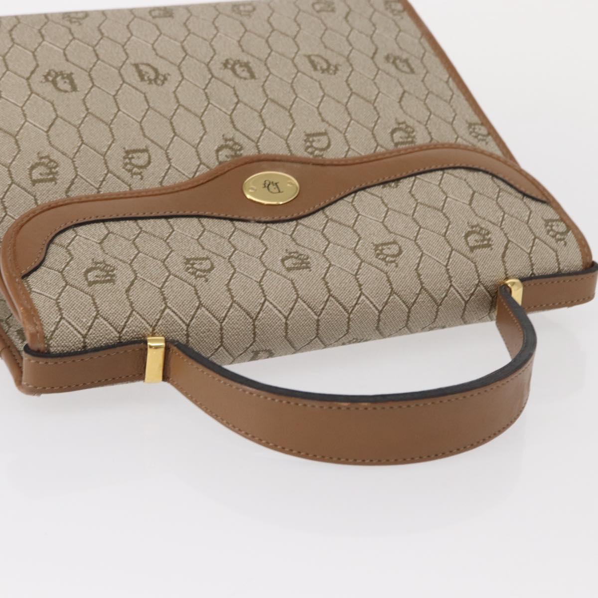 Christian Dior Honeycomb Canvas Hand Bag PVC Leather Beige Gold Auth 152727