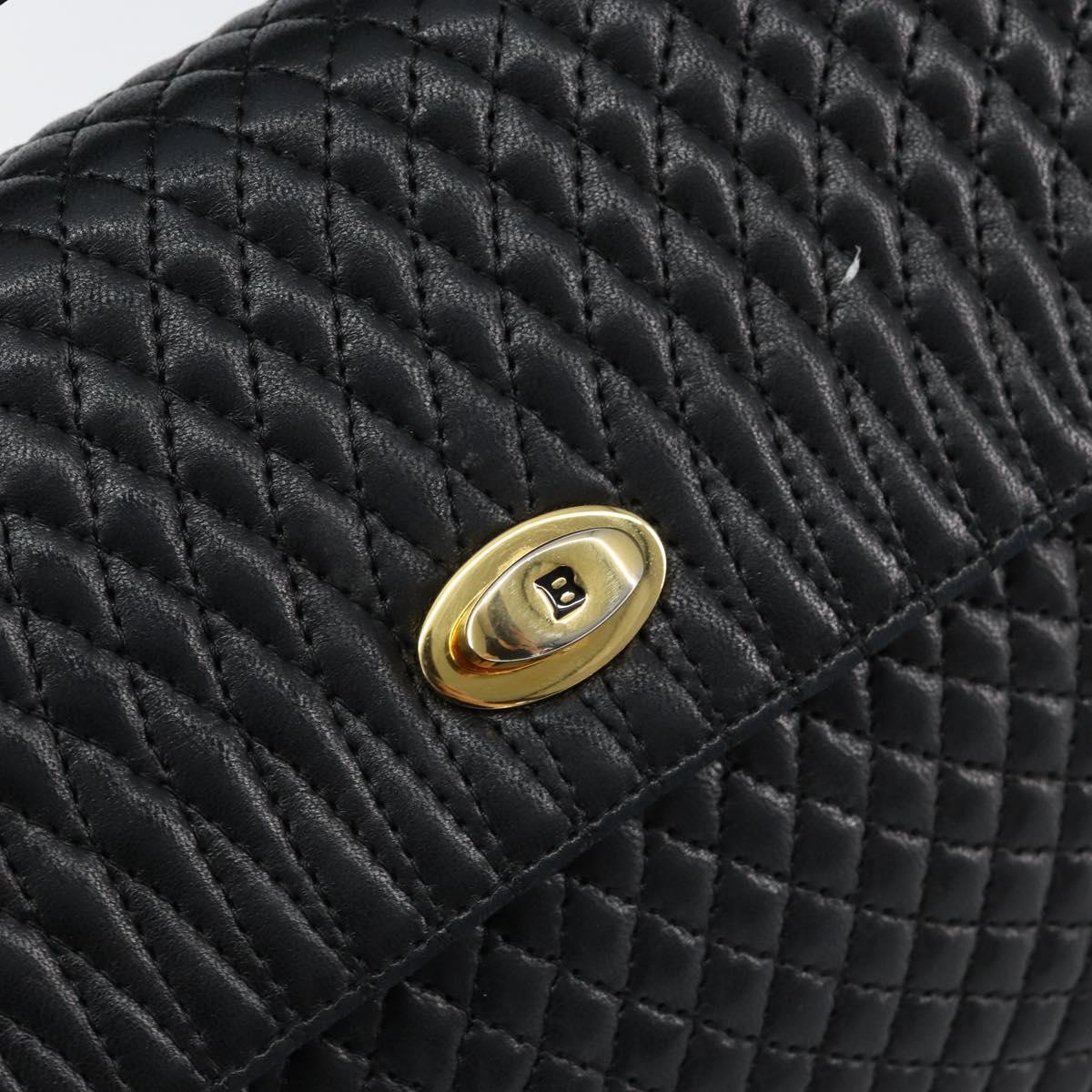 BALLY Chain Shoulder Bag Leather 2way Black Gold Auth 152729