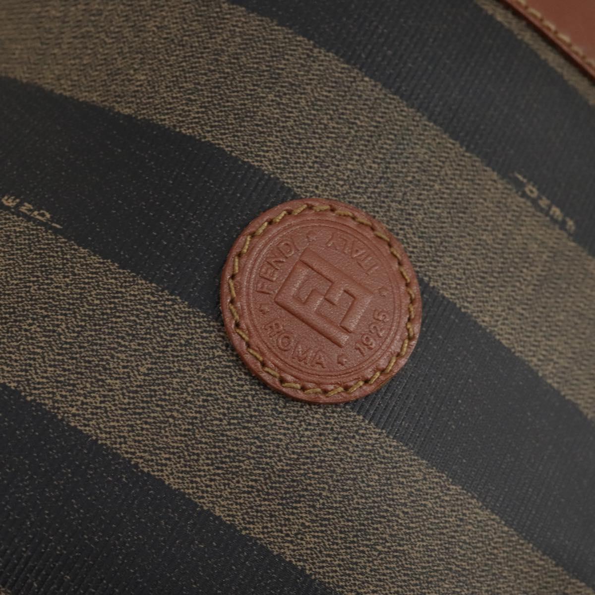 FENDI Pecan Canvas Boston Bag PVC Black Brown gold Auth 152730