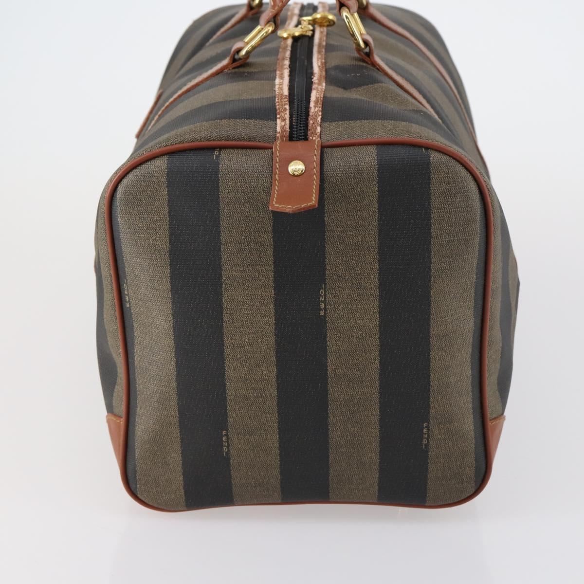 FENDI Pecan Canvas Boston Bag PVC Black Brown gold Auth 152730