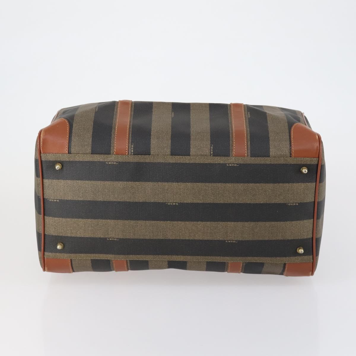 FENDI Pecan Canvas Boston Bag PVC Black Brown gold Auth 152730