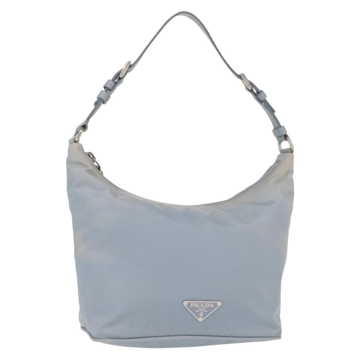 PRADA Shoulder Bag Nylon Light Blue Silver Auth 152733