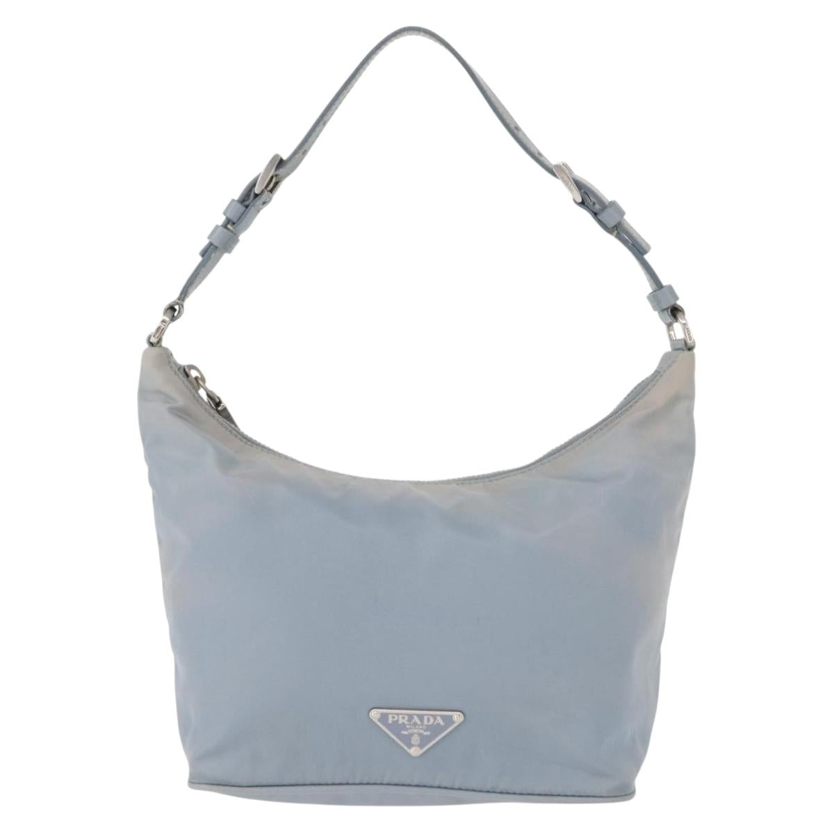 PRADA Shoulder Bag Nylon Light Blue Silver Auth 152733