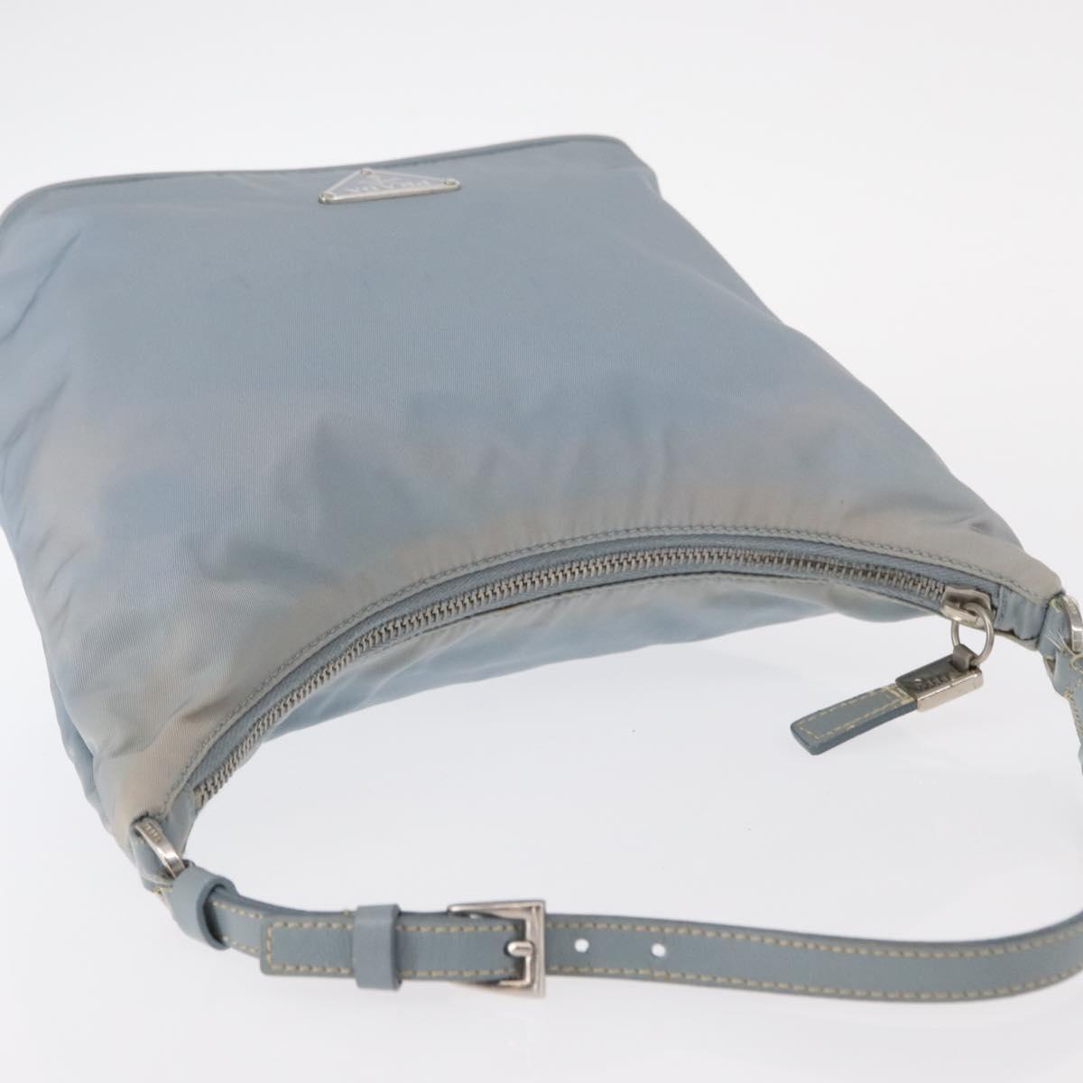PRADA Shoulder Bag Nylon Light Blue Silver Auth 152733