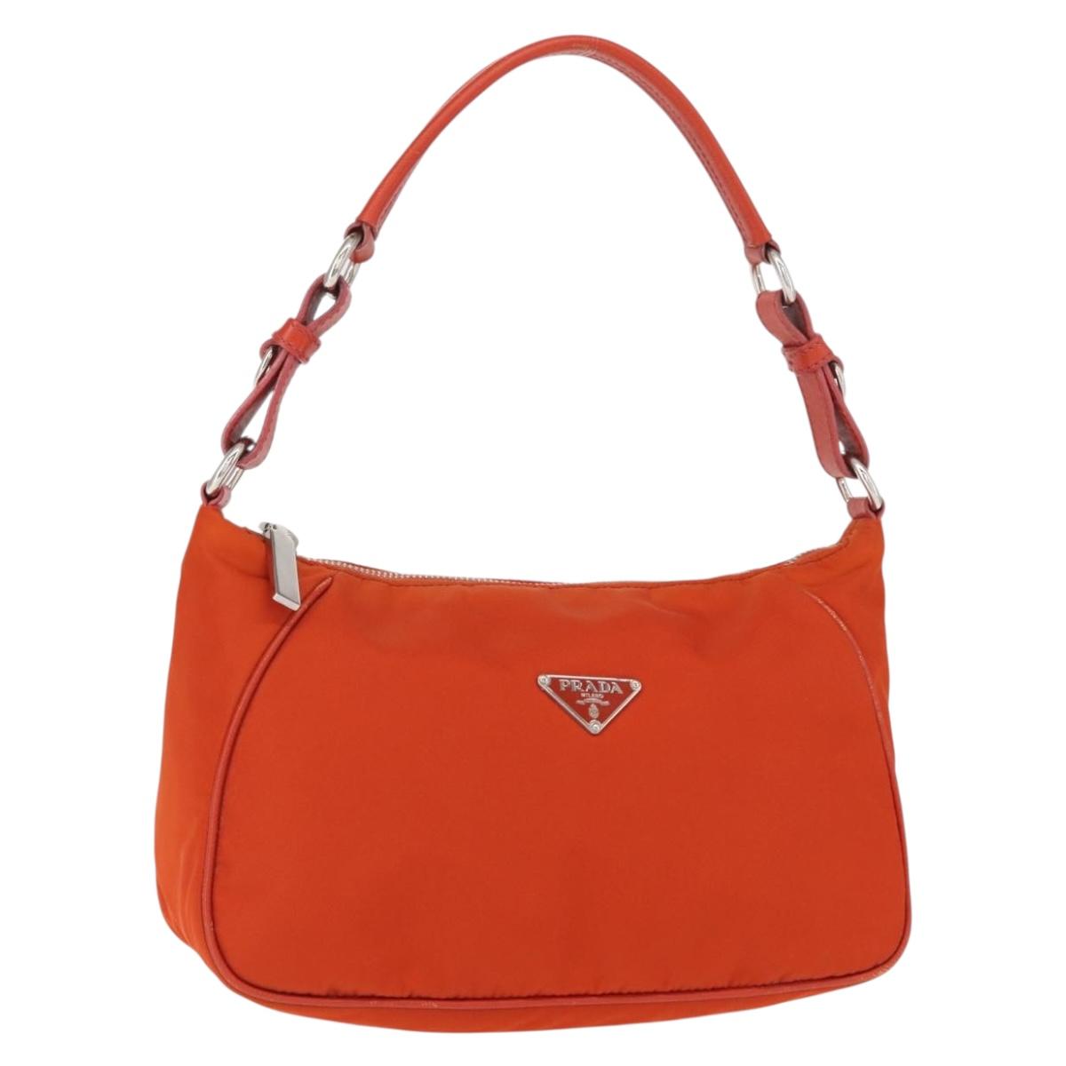 PRADA Shoulder Bag Nylon Orange Silver Auth 152734