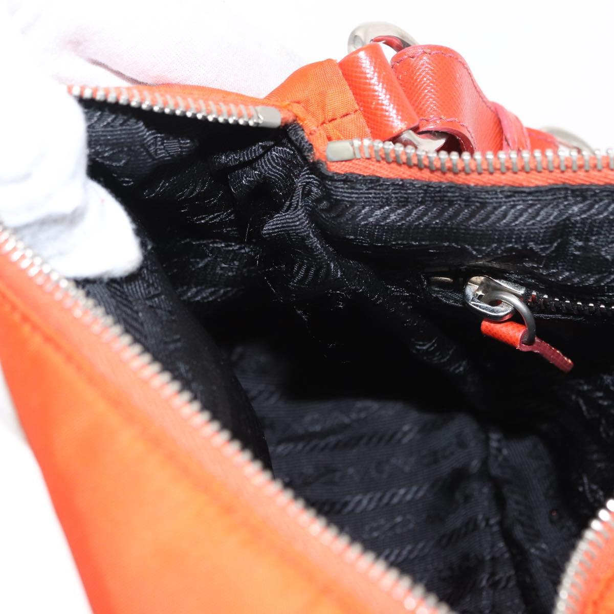PRADA Shoulder Bag Nylon Orange Silver Auth 152734