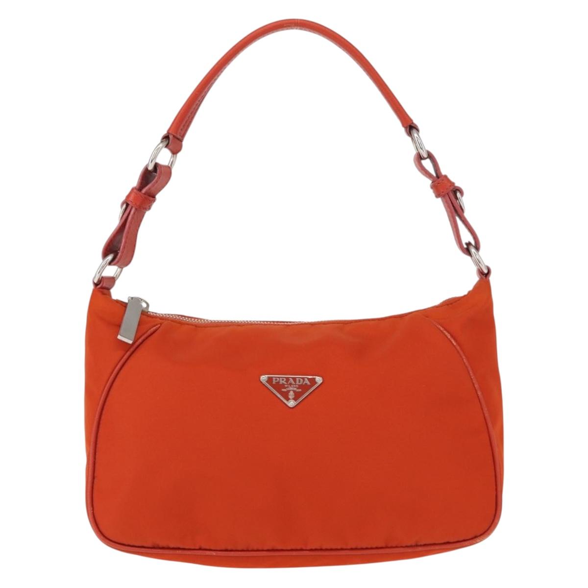 PRADA Shoulder Bag Nylon Orange Silver Auth 152734