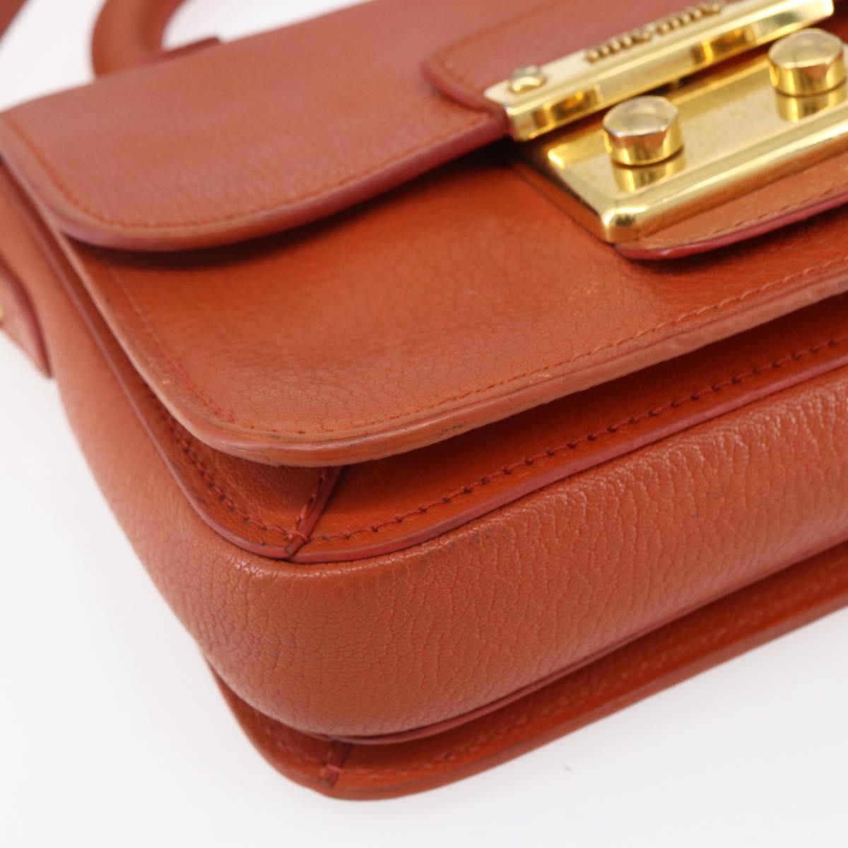 Miu Miu Madras Hand Bag Leather 2way Orange Gold Auth 152737