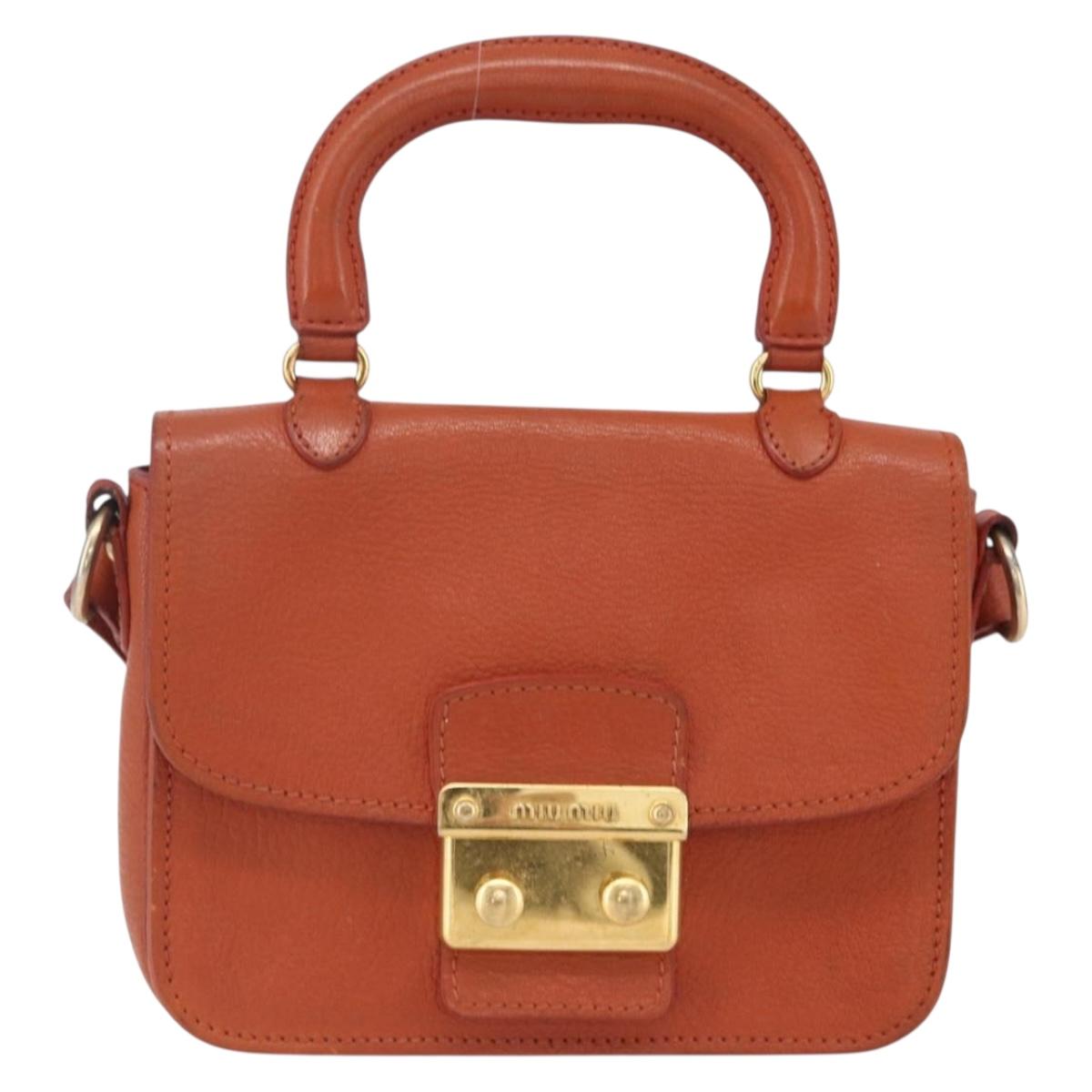 Miu Miu Madras Hand Bag Leather 2way Orange Gold Auth 152737