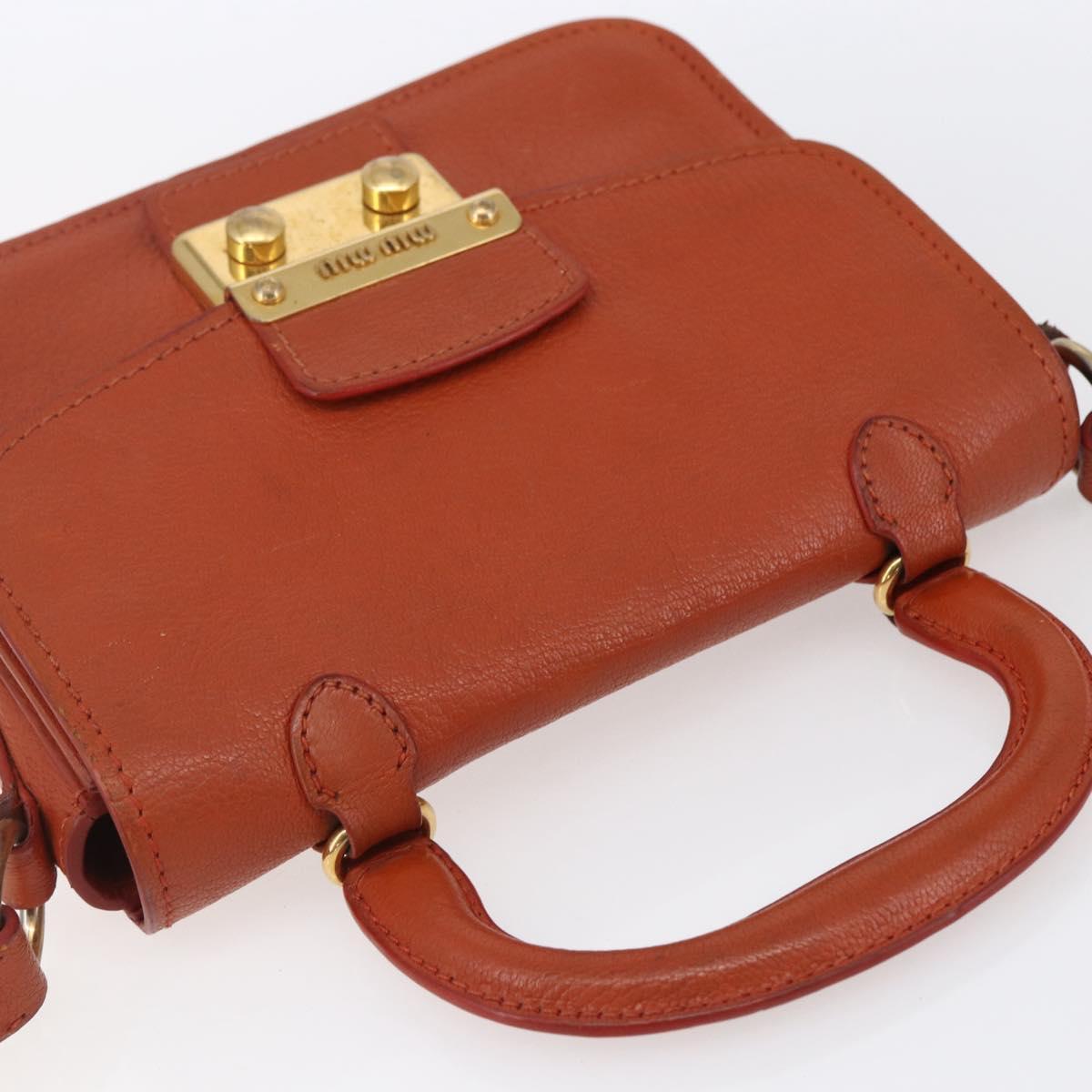 Miu Miu Madras Hand Bag Leather 2way Orange Gold Auth 152737