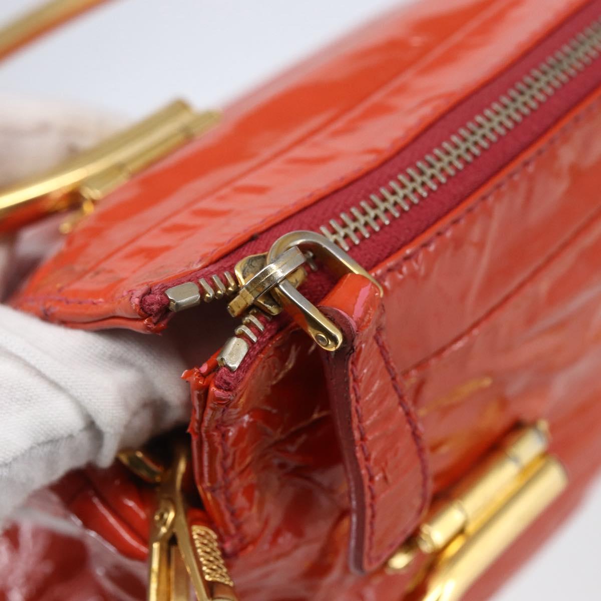 Miu Miu Hand Bag Enamel 2way Orange Gold Auth 152738