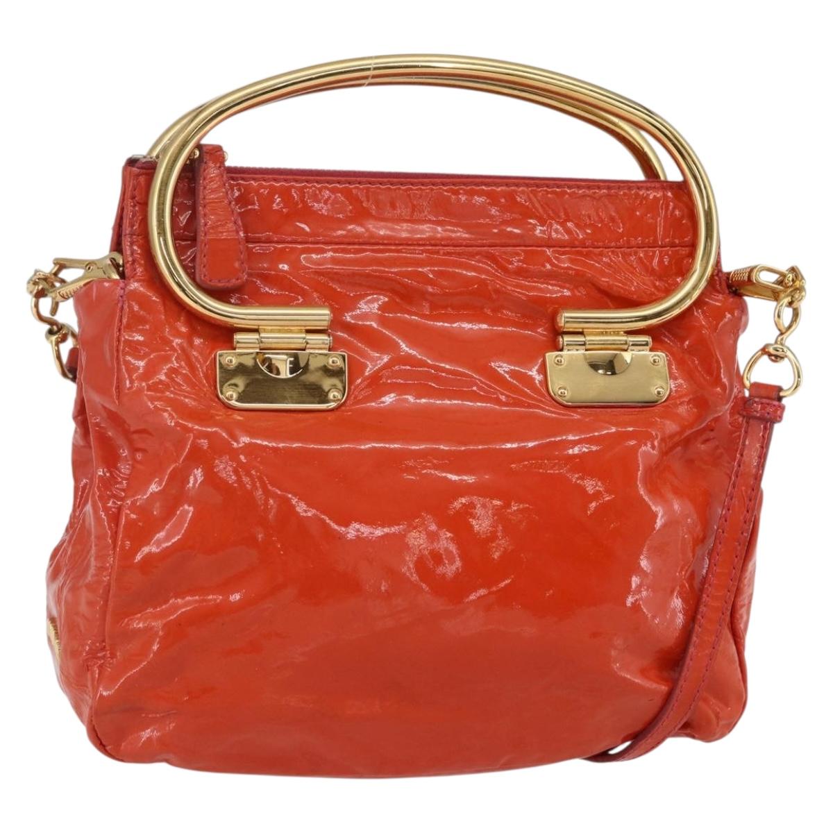 Miu Miu Hand Bag Enamel 2way Orange Gold Auth 152738