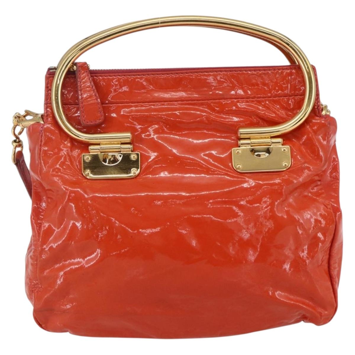 Miu Miu Hand Bag Enamel 2way Orange Gold Auth 152738