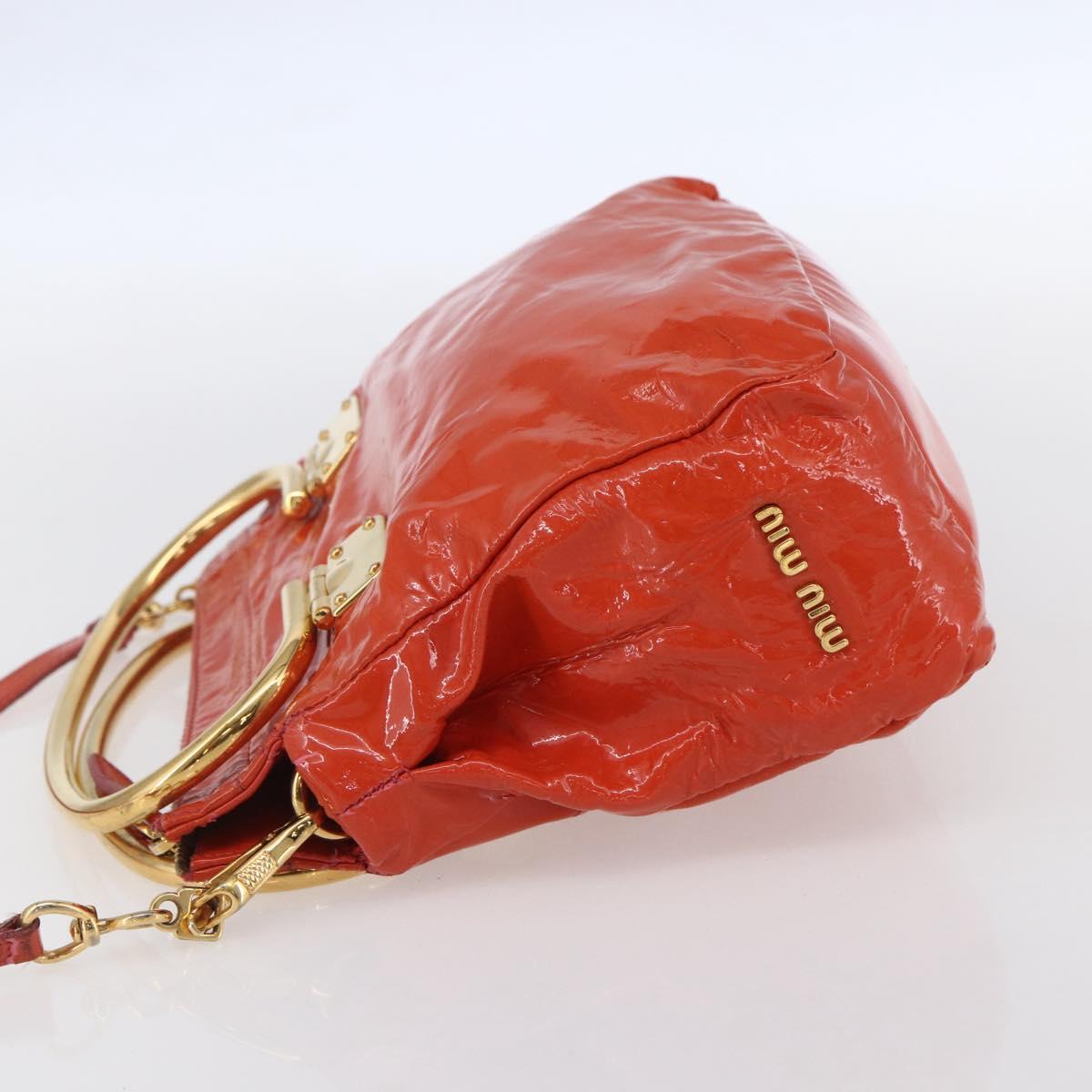 Miu Miu Hand Bag Enamel 2way Orange Gold Auth 152738
