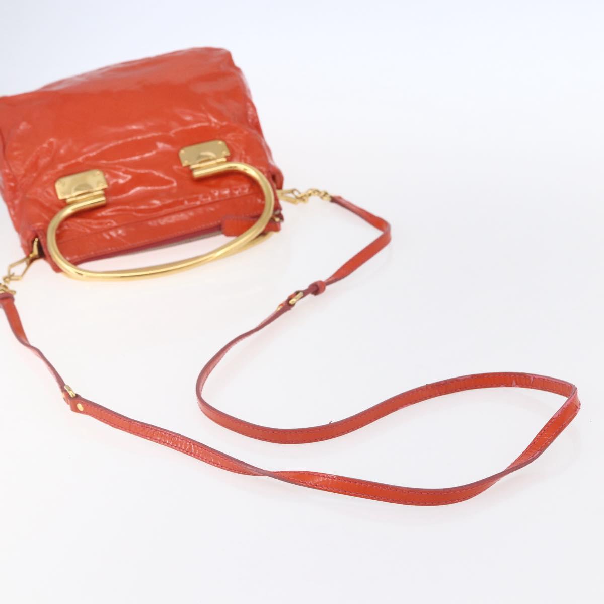 Miu Miu Hand Bag Enamel 2way Orange Gold Auth 152738