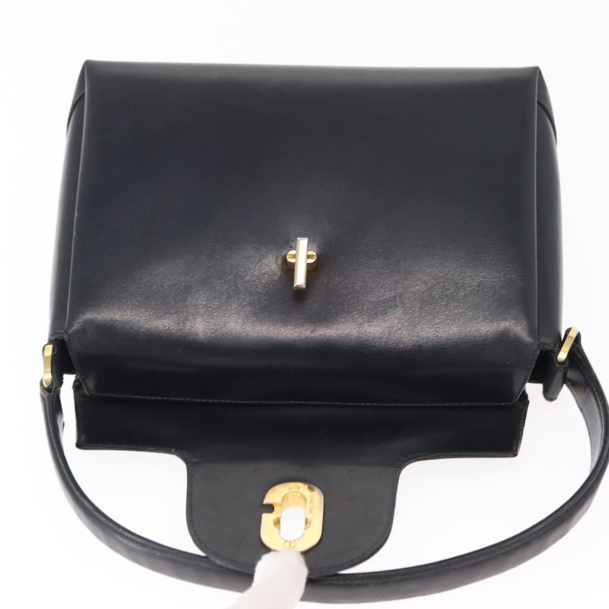 GUCCI Shoulder Bag Leather Navy Gold Auth 152739