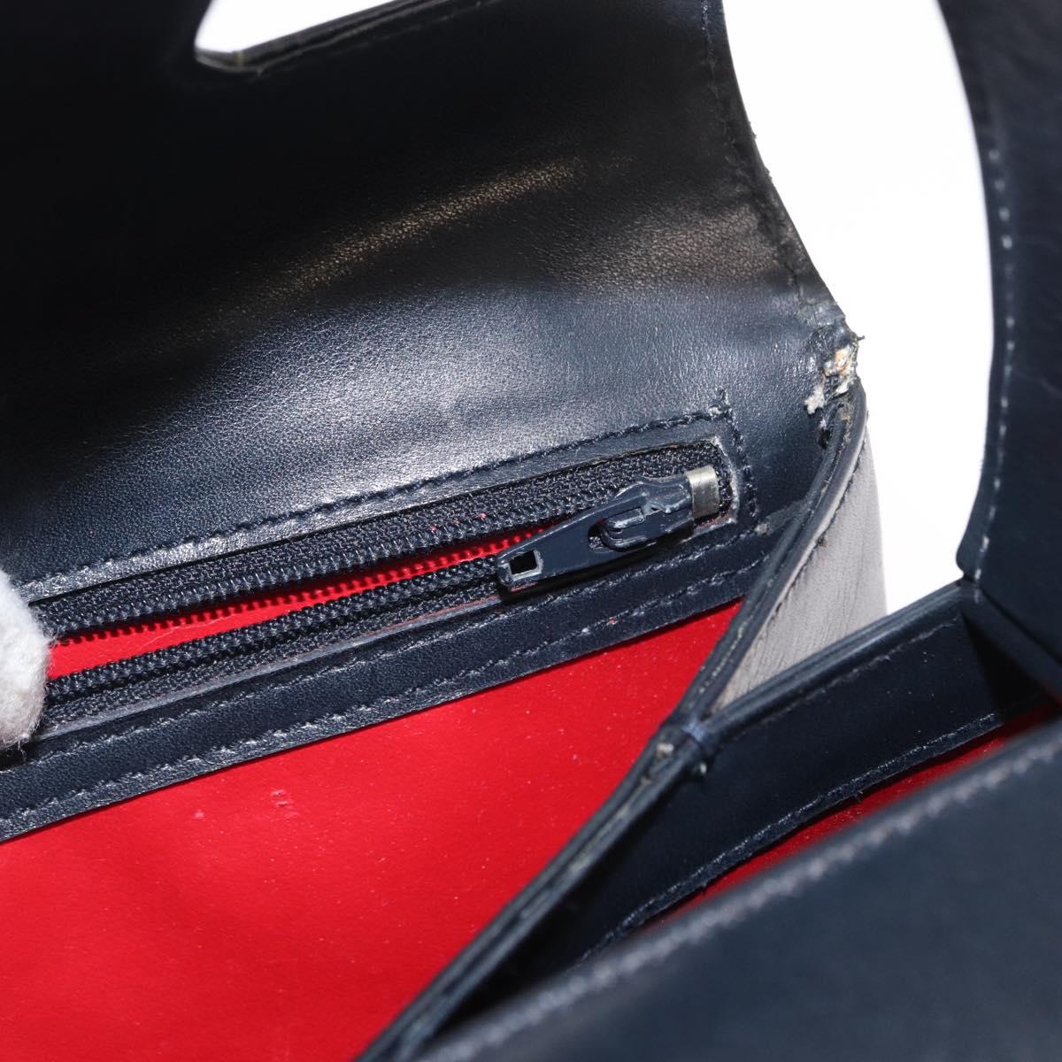 GUCCI Shoulder Bag Leather Navy Gold Auth 152739