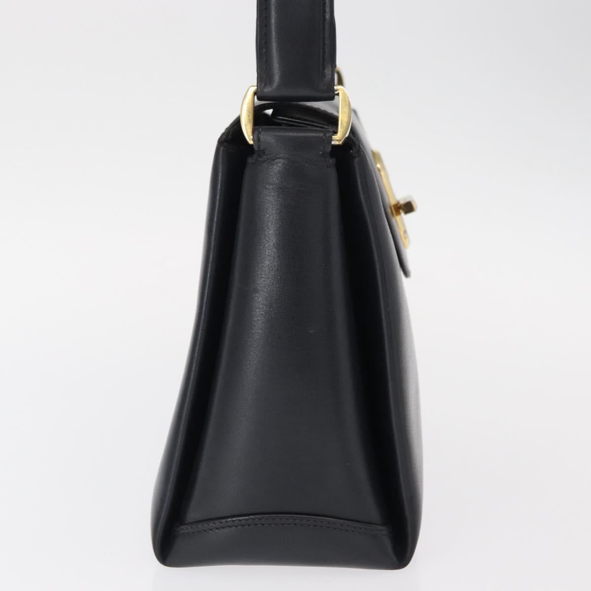 GUCCI Shoulder Bag Leather Navy Gold Auth 152739