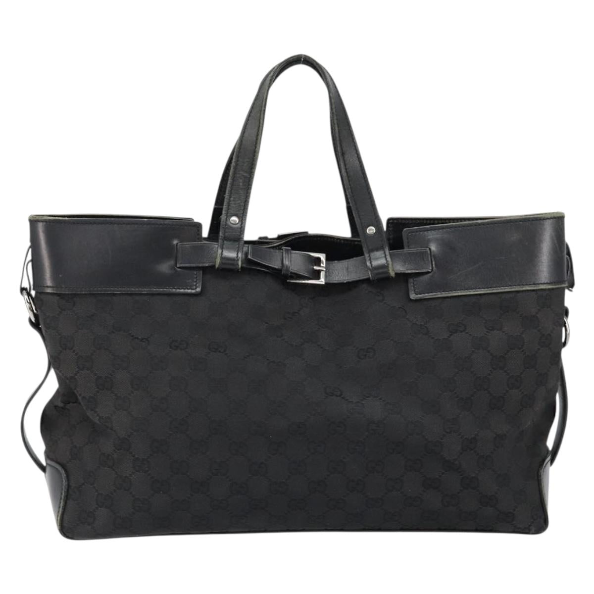 GUCCI GG Canvas Hand Bag Black Silver 106251 Auth 152740