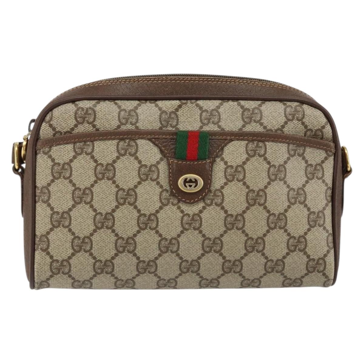 GUCCI GG Supreme Web Sherry Line Bag PVC Beige Gold 116 02 089 Auth 152741