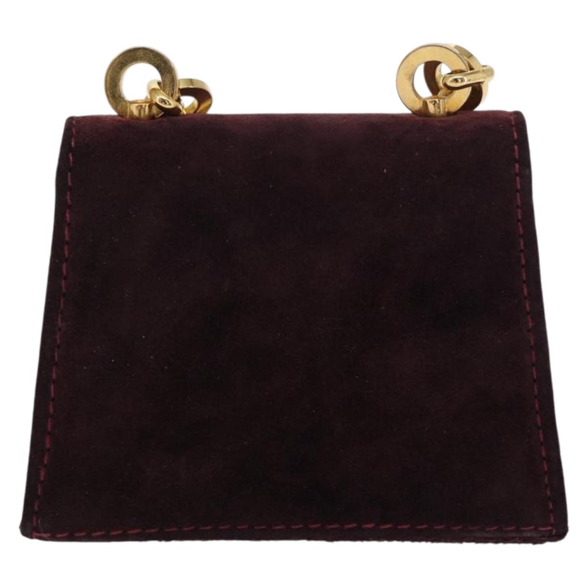 Salvatore Ferragamo Chain Gancini Shoulder Bag Suede Purple Gold Auth 152790