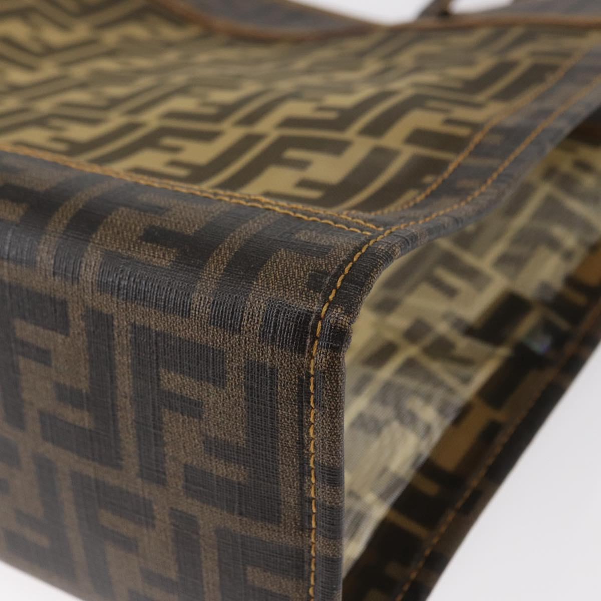 FENDI Mesh Zucca Canvas Tote Bag Black Brown Auth 152820