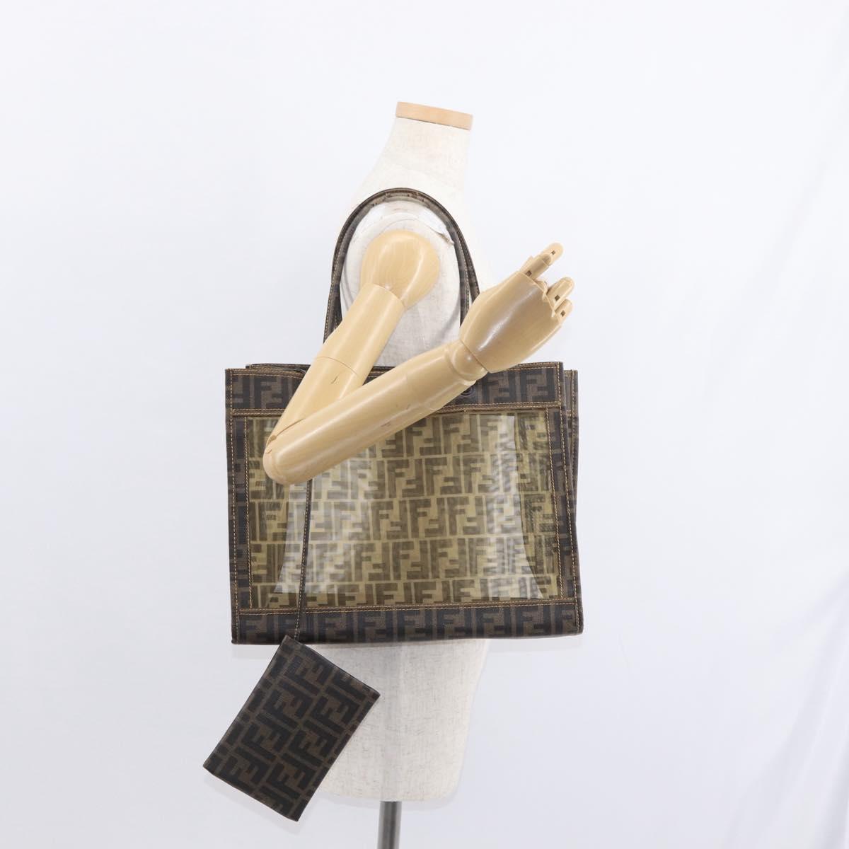 FENDI Mesh Zucca Canvas Tote Bag Black Brown Auth 152820