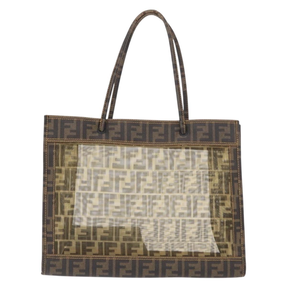FENDI Mesh Zucca Canvas Tote Bag Black Brown Auth 152820