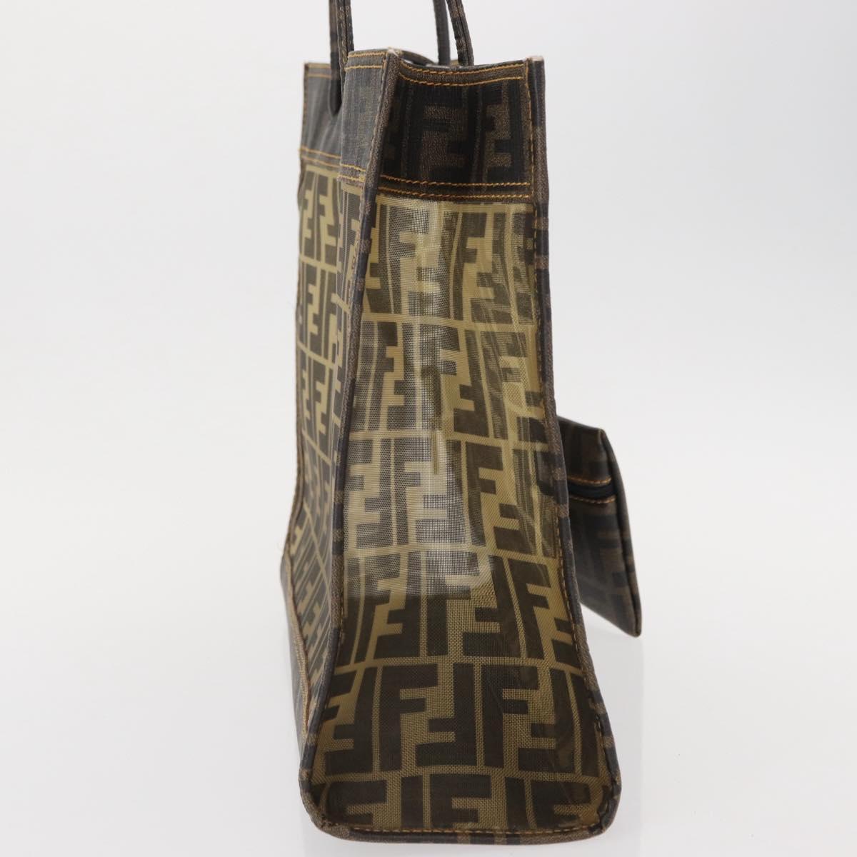 FENDI Mesh Zucca Canvas Tote Bag Black Brown Auth 152820