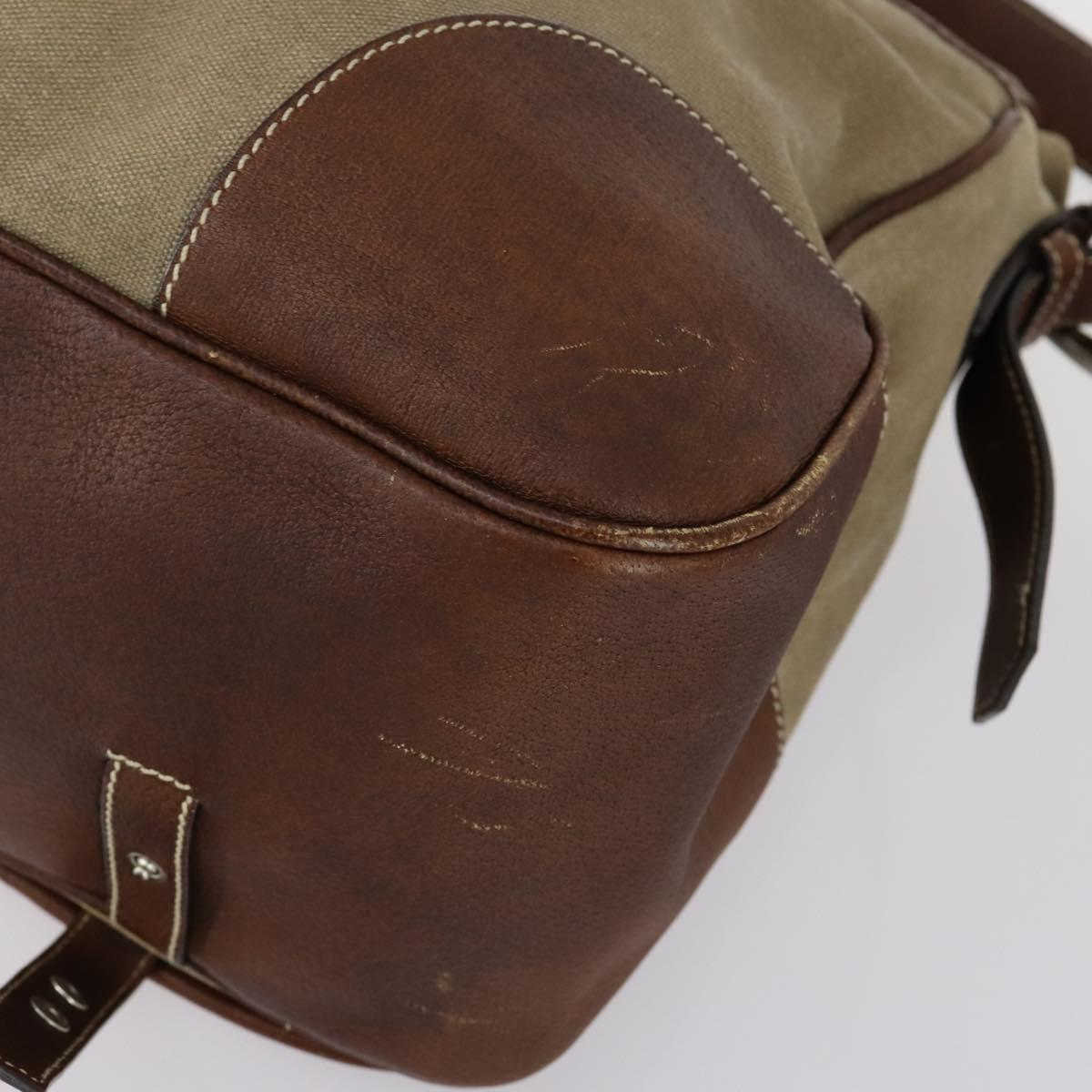 PRADA Shoulder Bag Canvas Leather Beige Brown Silver Auth 152823