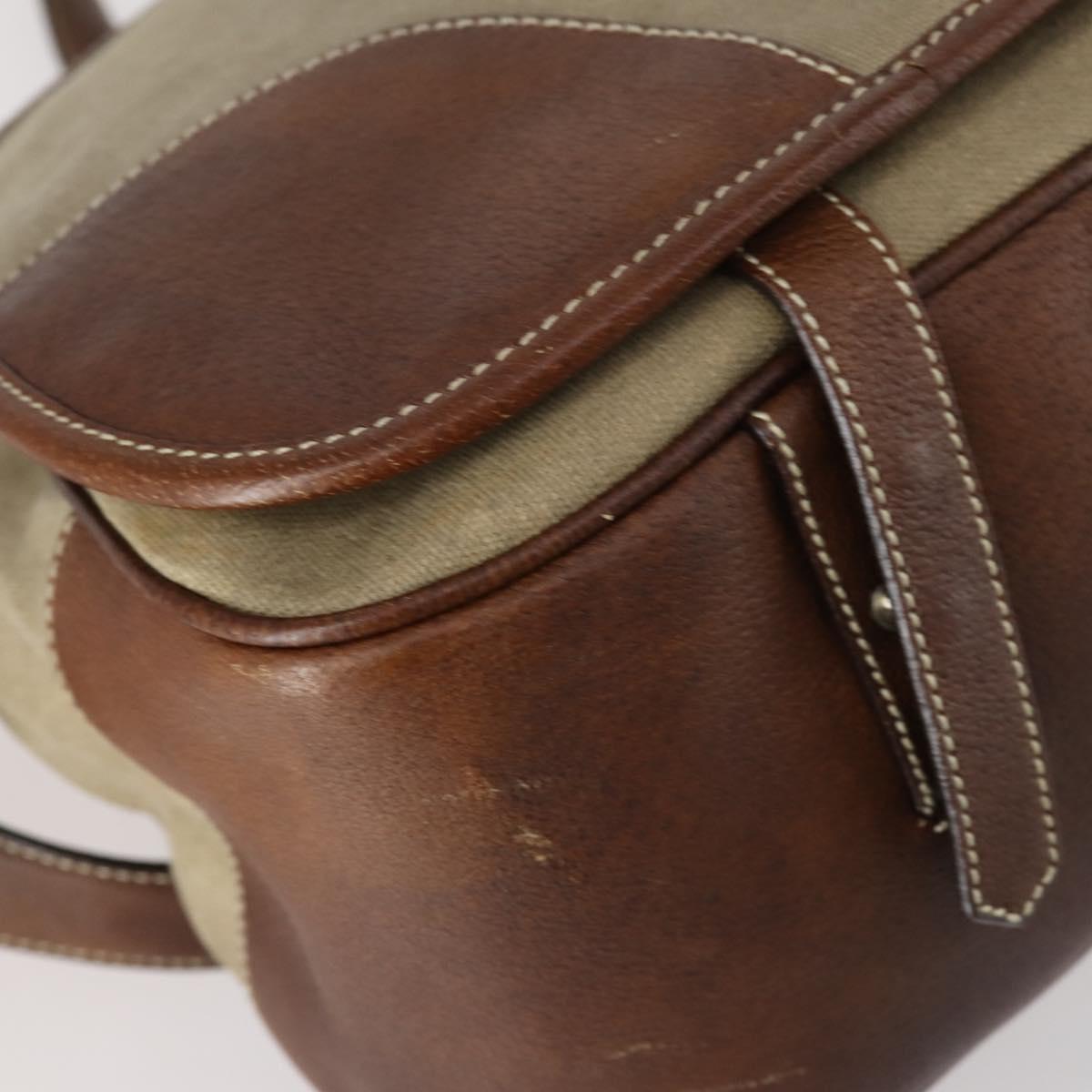 PRADA Shoulder Bag Canvas Leather Beige Brown Silver Auth 152823