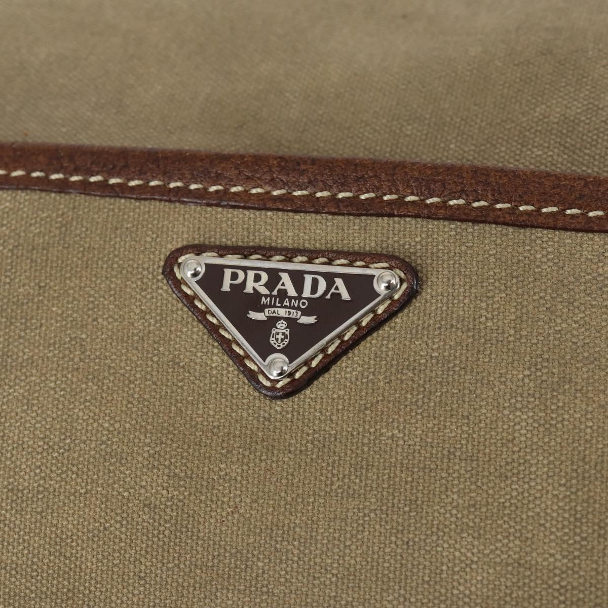 PRADA Shoulder Bag Canvas Leather Beige Brown Silver Auth 152823