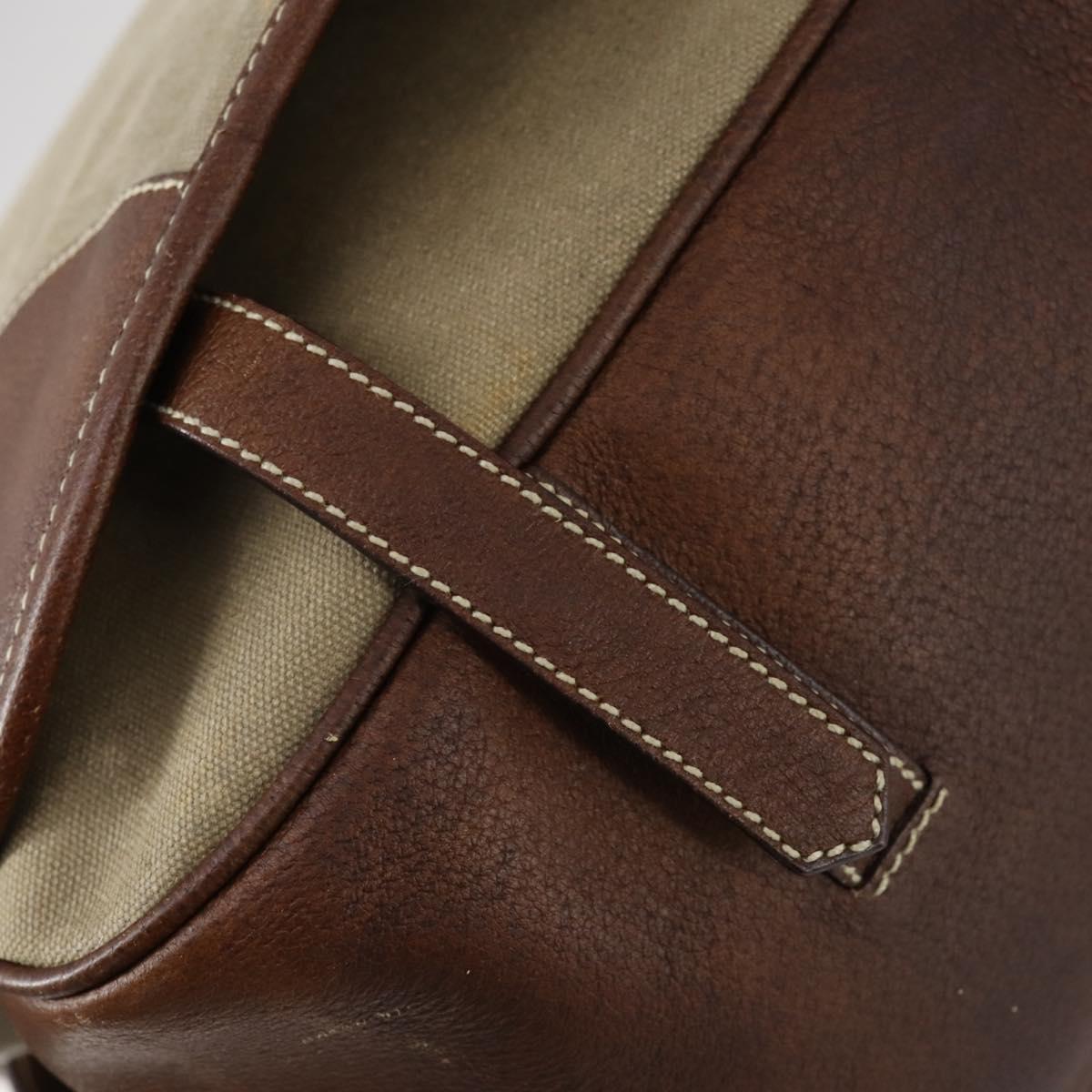 PRADA Shoulder Bag Canvas Leather Beige Brown Silver Auth 152823