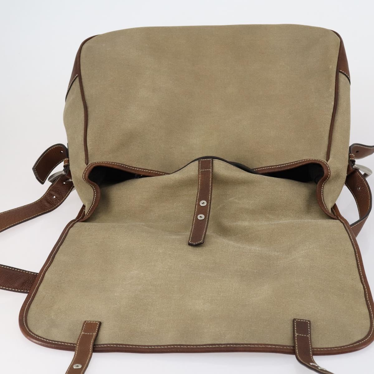 PRADA Shoulder Bag Canvas Leather Beige Brown Silver Auth 152823